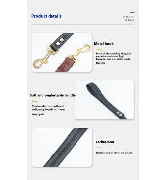 Black and maroon high-grade PU leather dog traction belts showing three different length options.