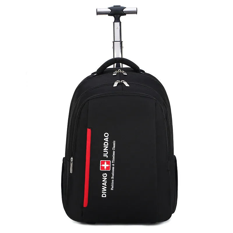 Black 18 inch nylon backpack trolley bag with letter pattern and shoulder strap for business travel