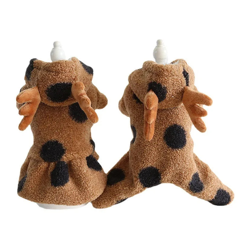 Polka dot elk couple pet costume in skirt and four-legged styles for dogs and cats