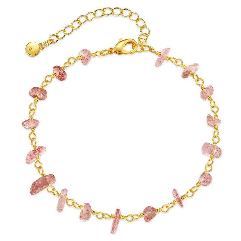 Geometric women's bracelet with irregular natural gravel turquoise stones and crystal elements on 18K copper