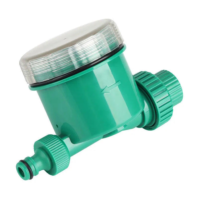 Green automatic watering timer for drip irrigation, household water flow, compact outdoor design
