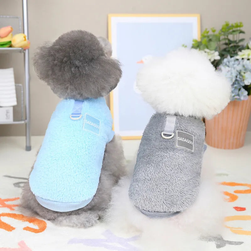 Coral fleece pet legs fluffy jacket with five-colour pull rings, available in multiple sizes and colours