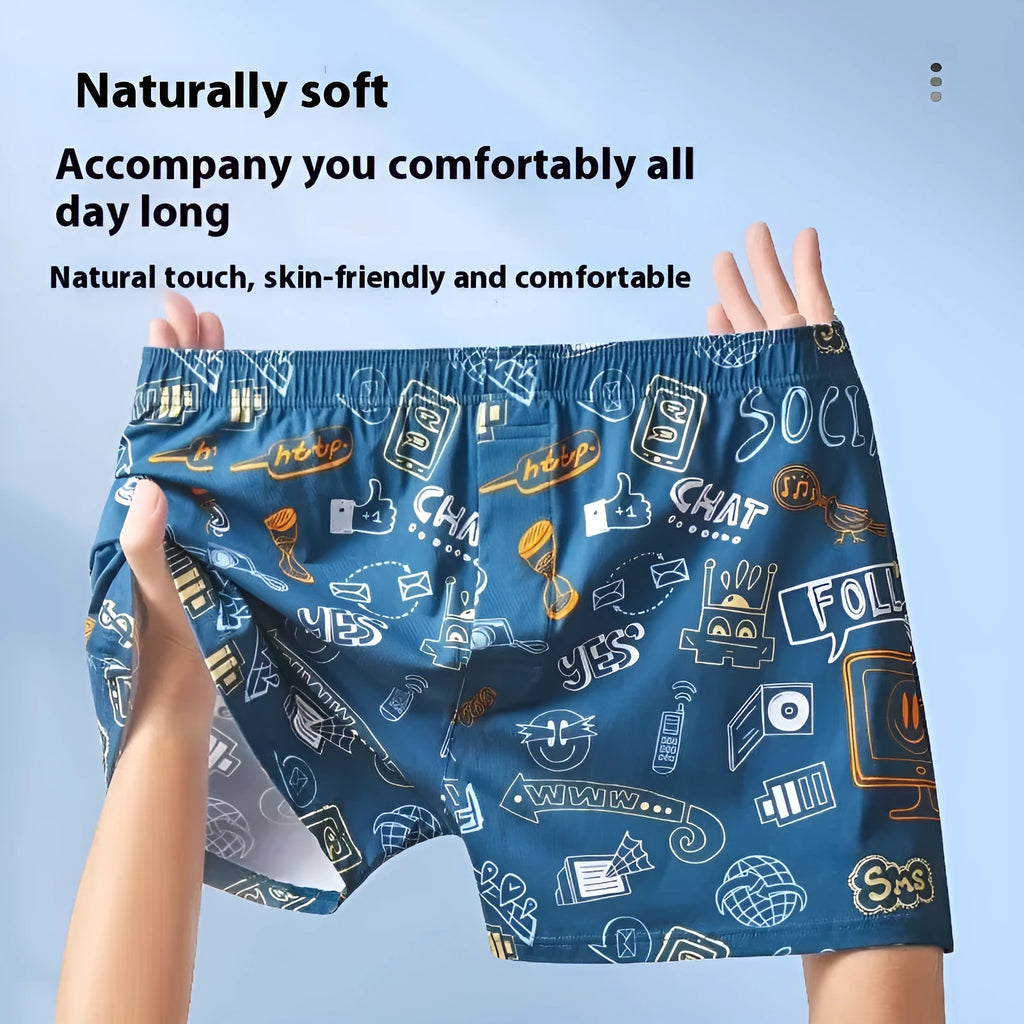 Men's cotton knitted boxers in Lake Blue with elasticated waistband and soft fabric, shown flat.