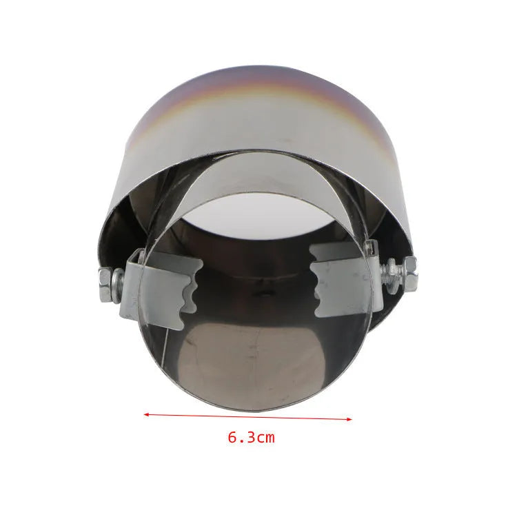 Stainless steel car exhaust tailpipe modification part, 140cm length, showing baked blue and bright silver finish options