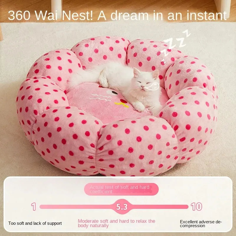 Pink dot cat nest cushion bed with fabric cover, 45cm or 65cm size for cats