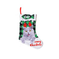 Printed cloth Christmas banner with plaid puppy and cat design, 26x36cm, shown in blue and black colourway.