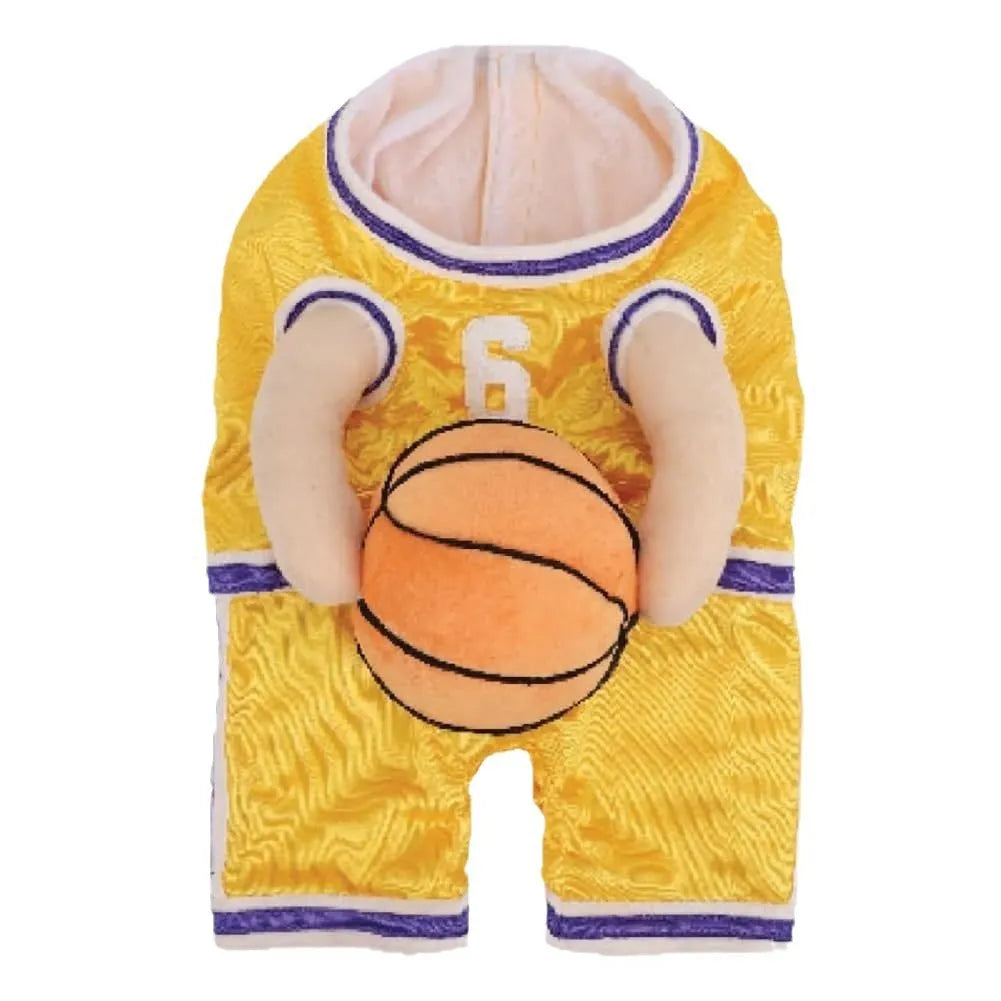Creative dog basketball costume with built-in ball in red on a small dog