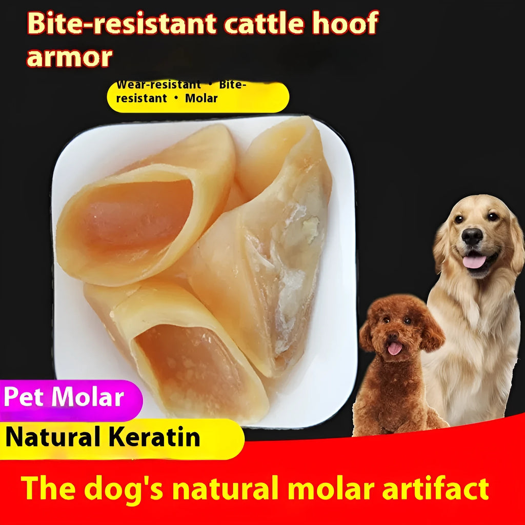 Natural cowhide dog chew rod with hoof shell coating in small and large size options.