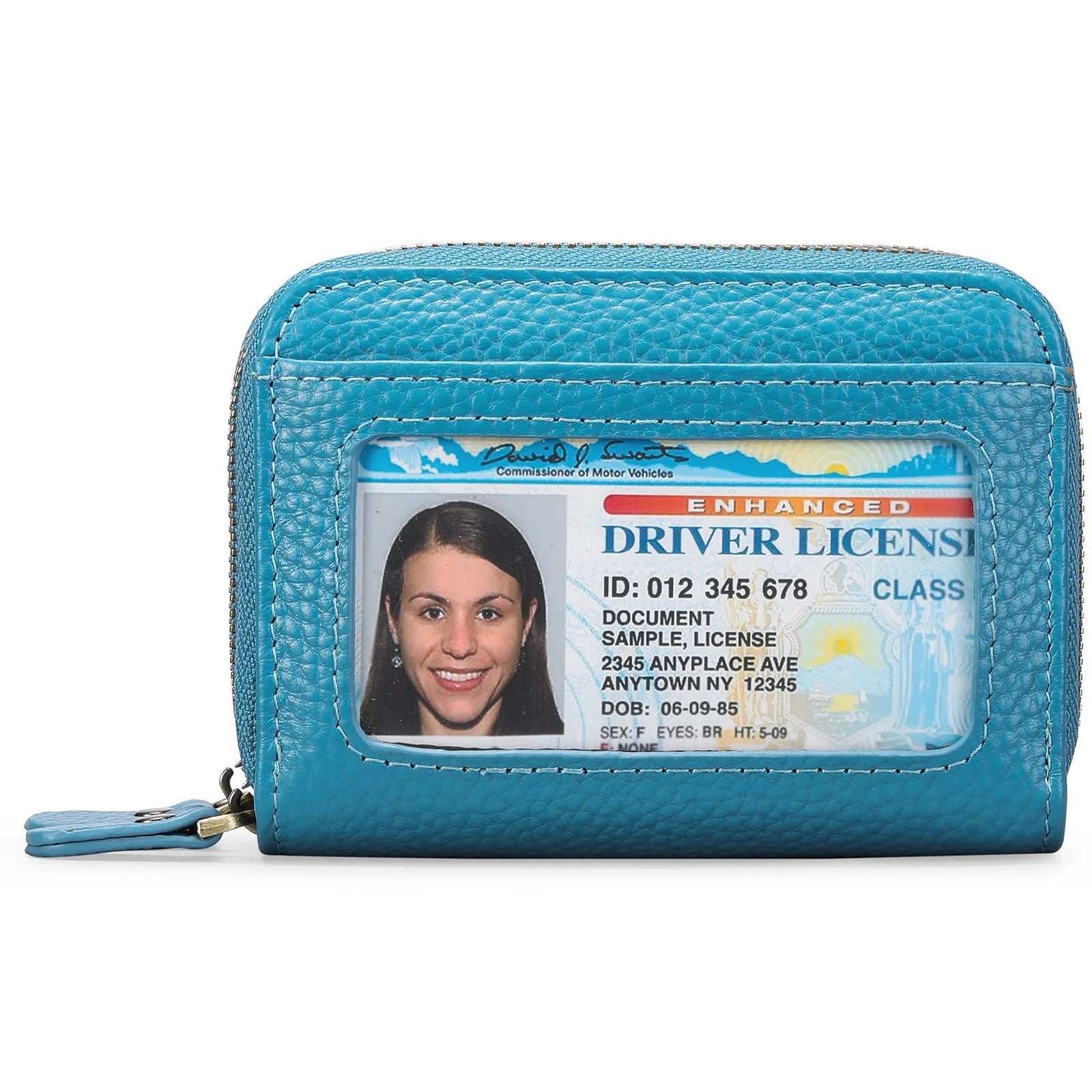First cowhide double layer zipper expanding card holder anti-theft wallet in black with gift box
