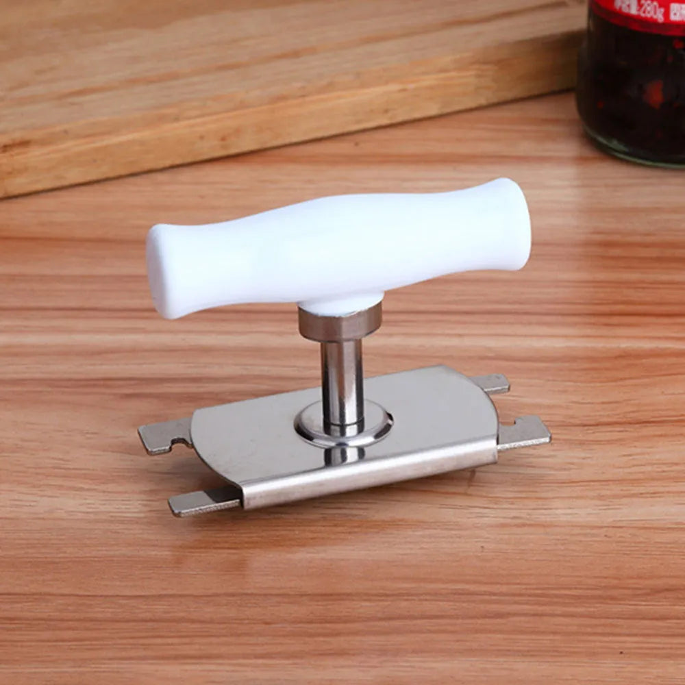 Stainless steel manual adjustable bottle opener with white PP handle and gear mechanism