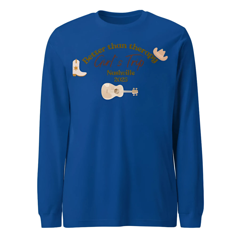 Men's blue loose fit sweater with printed letter pattern, showing front view.