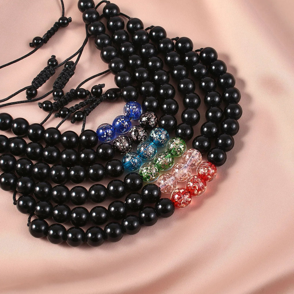 Beaded adjustable luminous bracelet with geometric glass beads in six colours