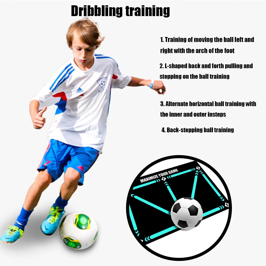 Black rectangular football training mat with non-slip backing for practice drills