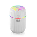 Small white USB desktop humidifier with fireworks design beside measurement showing 75mm width