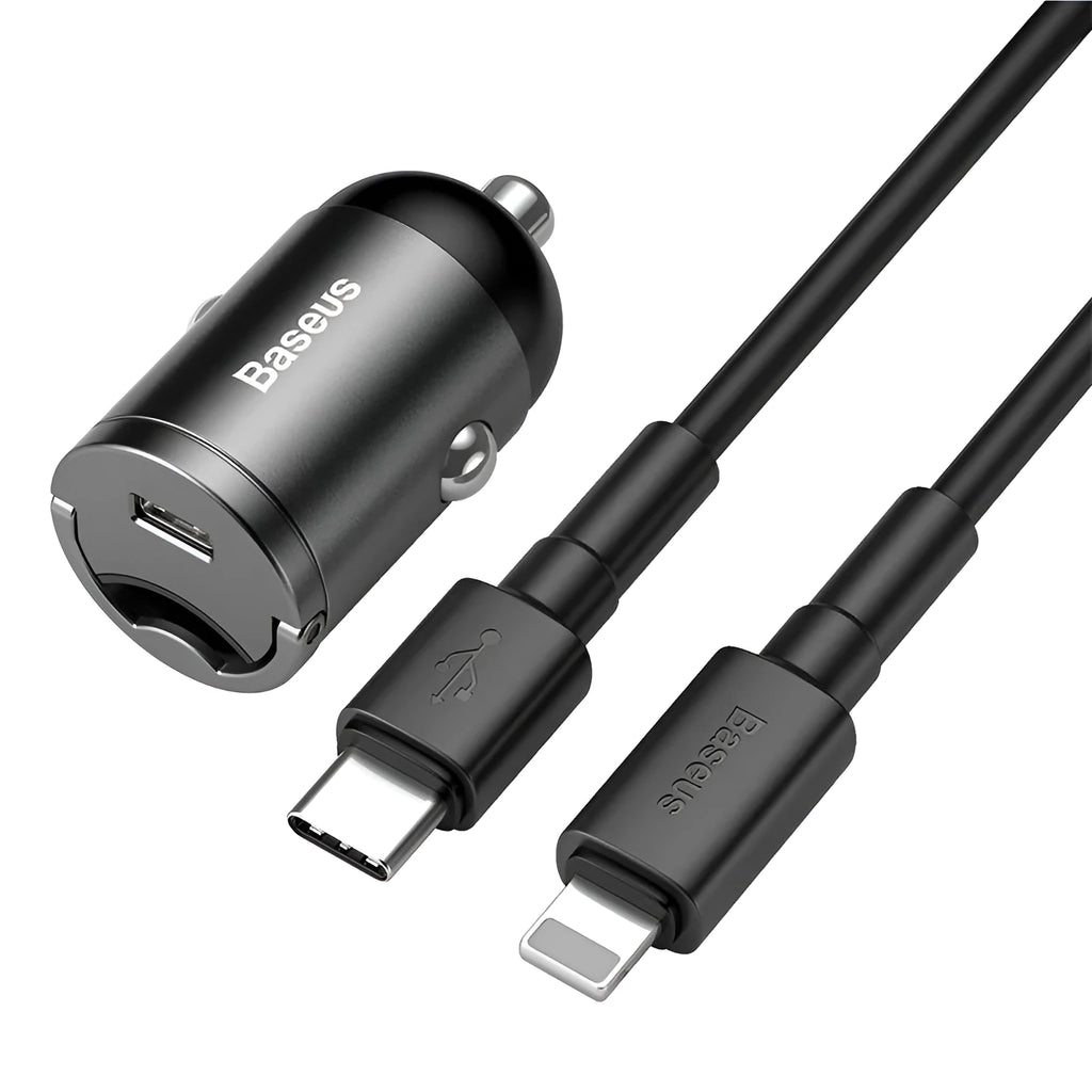 Baseus electro-optical grey 30W single USB car charger with 1 metre cable