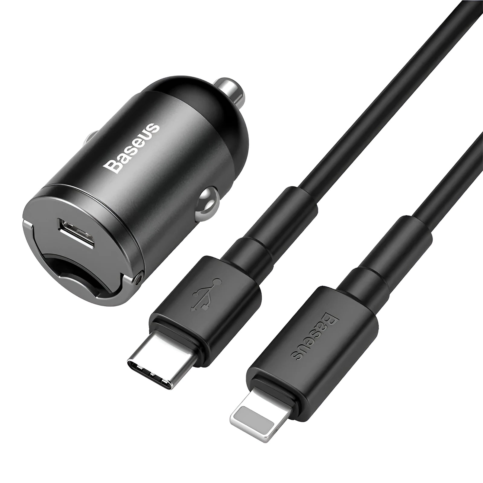 Baseus electro-optical grey 30W single USB car charger with 1 metre cable