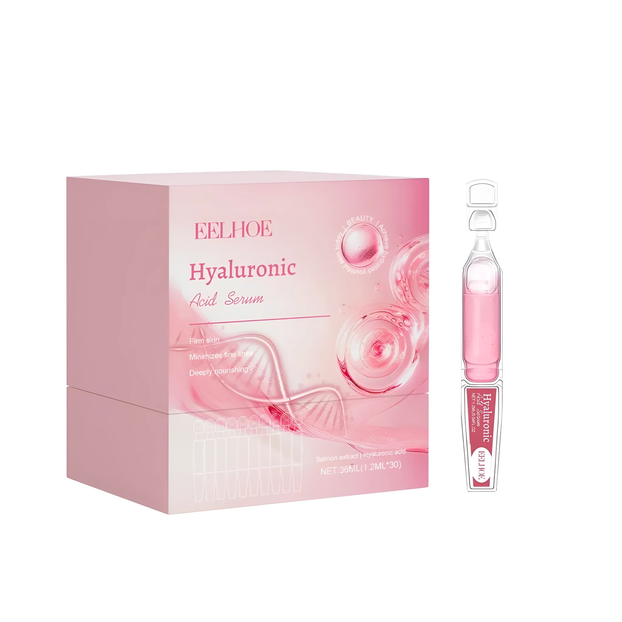 Hyaluronic Acid Serum 36ml facial essence in 30 single-dose vials with collagen and salmon egg extract