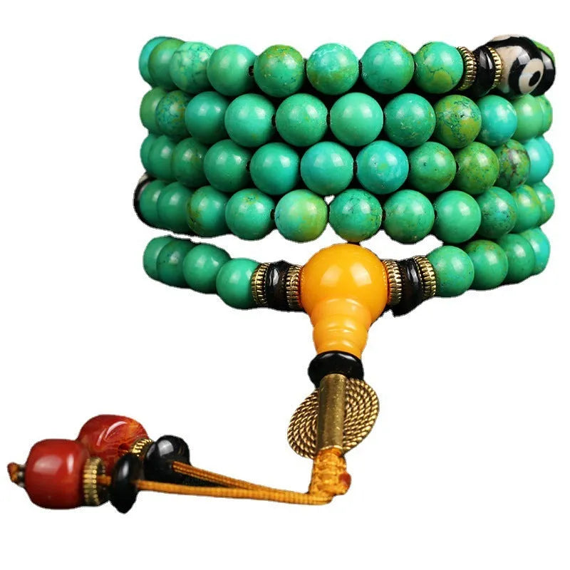 Natural turquoise beaded bracelet with 108 round 8mm polished beads in national style