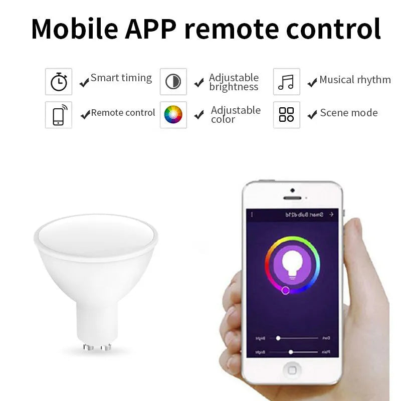 Wi-Fi smart RGBCCT GU10 LED spotlight bulb with compact 50mm diameter housing