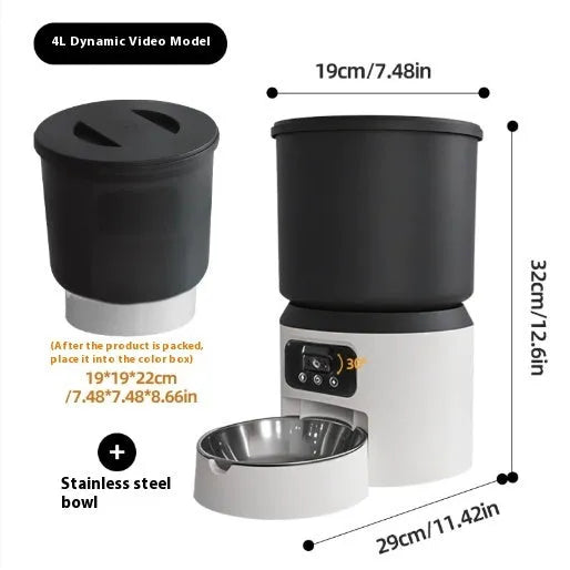 4L smart pet feeder for cats and dogs with timing and remote monitoring capabilities