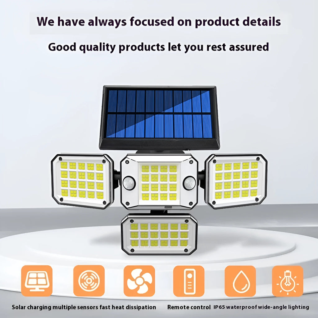 Solar body induction garden lamp with 5W power and 180° illumination angle mounted on a wall in a courtyard setting