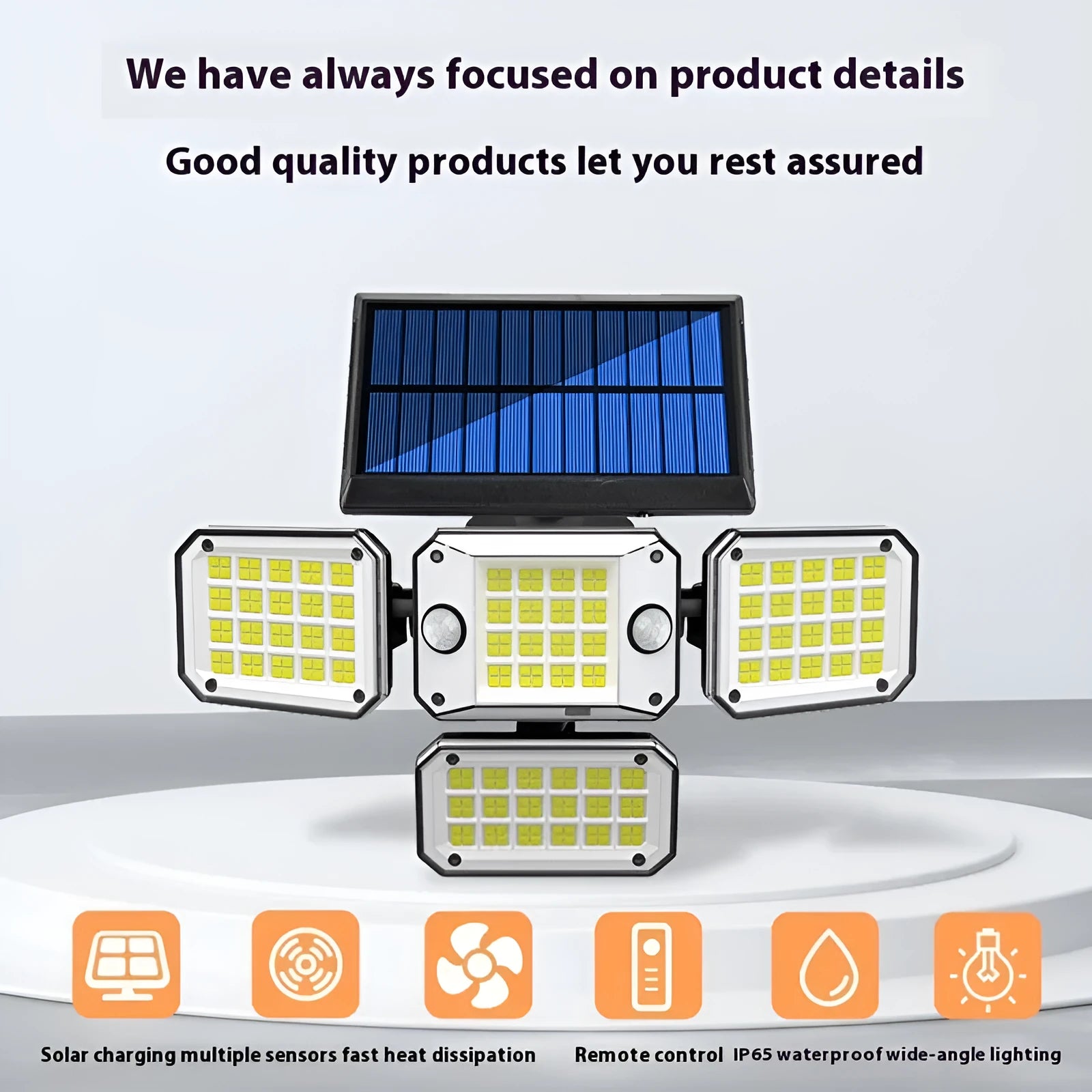 Solar body induction garden lamp with 5W power and 180° illumination angle mounted on a wall in a courtyard setting