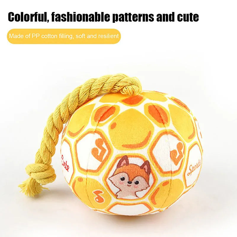 Blue and yellow dog elastic football tug of war interactive cotton rope ball toy for all dogs