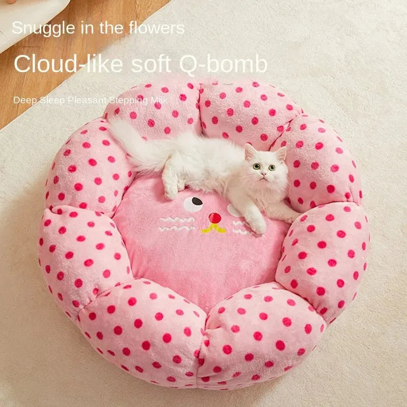 Pink dot cat nest cushion bed with fabric cover, 45cm or 65cm size for cats
