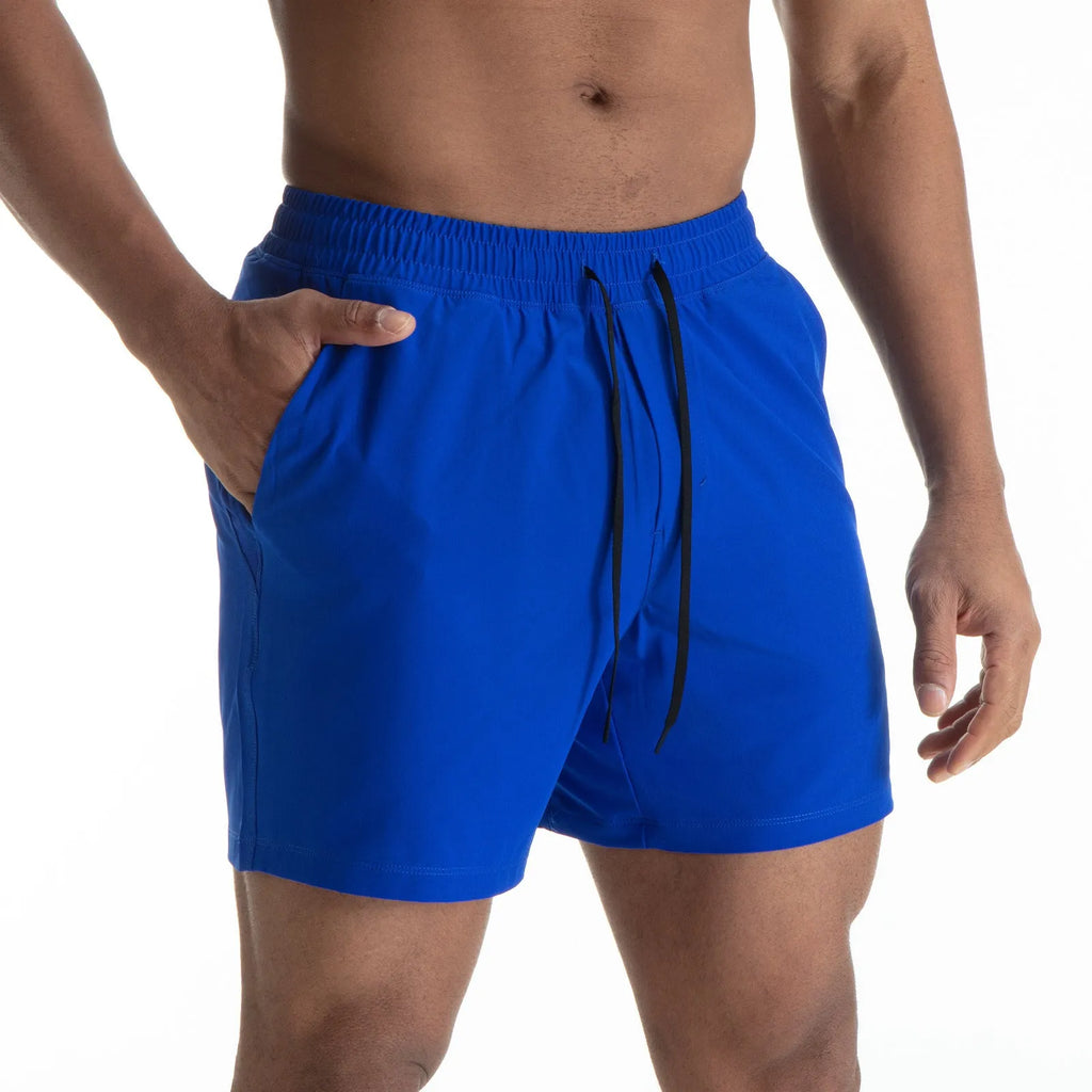 Men's quick-drying mesh stitching casual shorts in black for running and basketball with polyester fabric