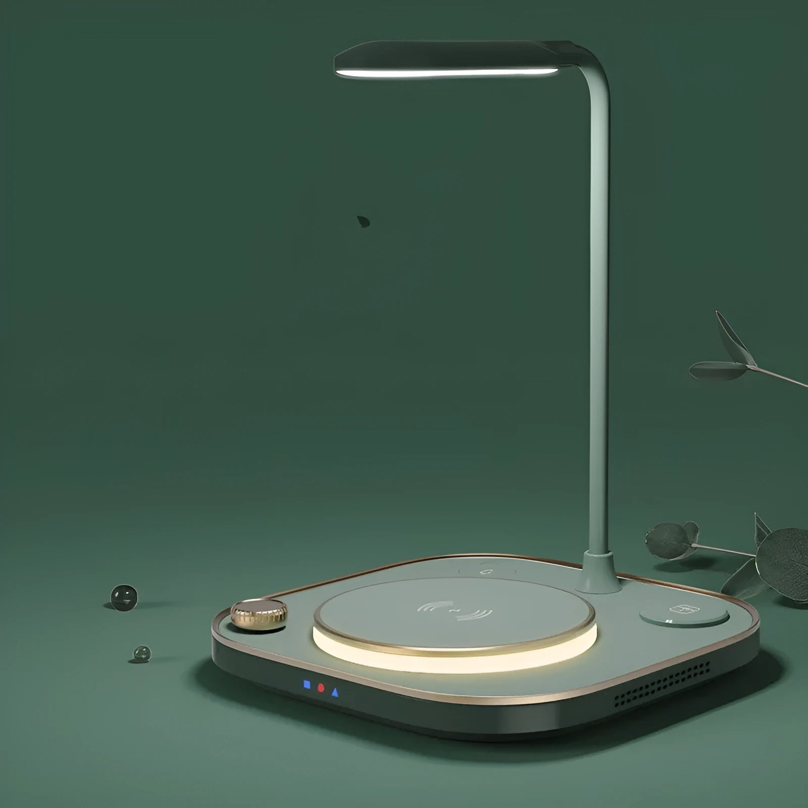 Alpharan 3-in-1 wireless charger desk lamp 15W fast charging station Black type, with phone and lamp lit
