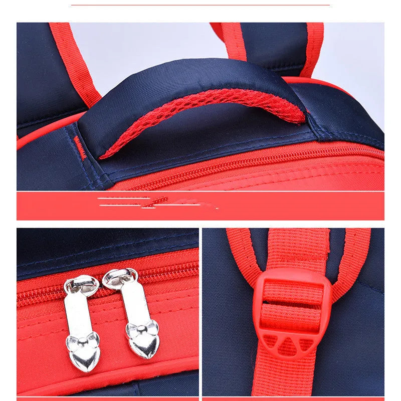 Sapphire blue cartoon anime print nylon school backpack with double straps.