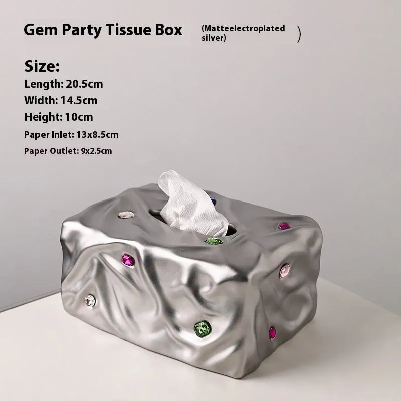 Ceramic tissue box in light luxury style with matte white or silver finish