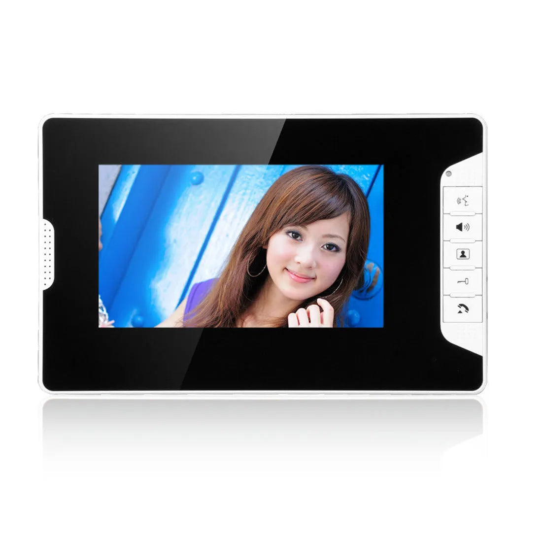 7-inch HD video door phone indoor monitor showing clear widescreen image with outdoor camera unit