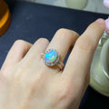 Natural opal handmade silver ring with adjustable opening band in rose gold finish