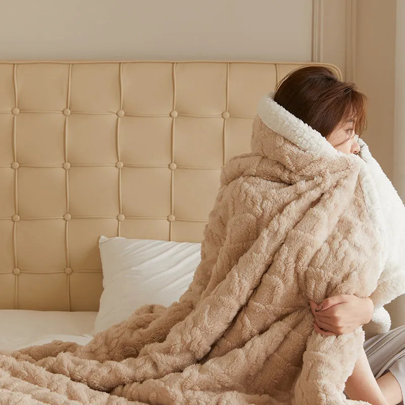 Taffeta thermal flannel casual blanket in modern simple style showing colour options including tea green and fog blue