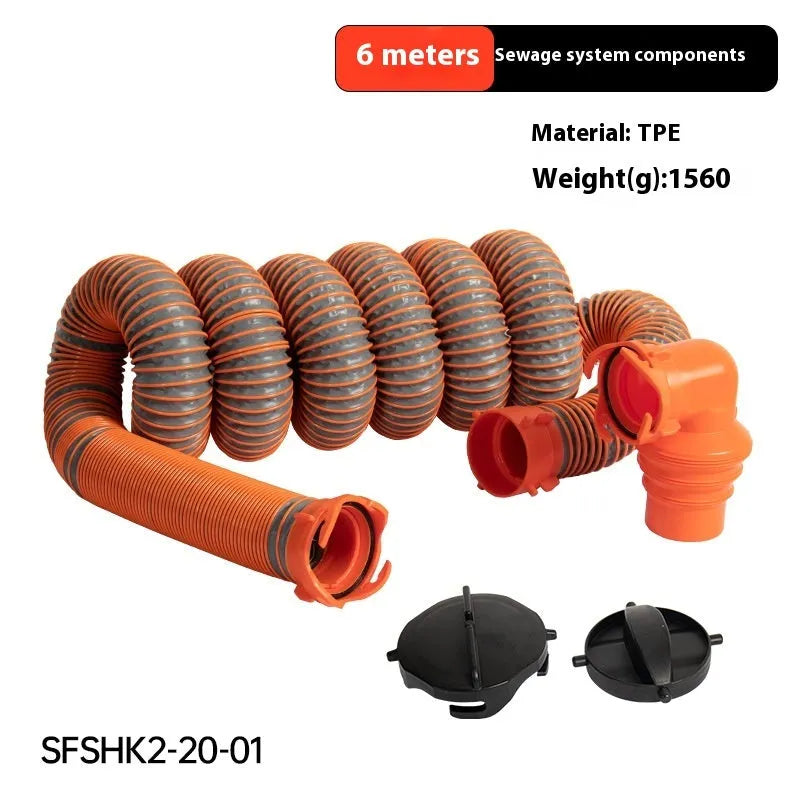 PP 90 degree sewage hose rotary elbow joint on black background showing hose and connector option