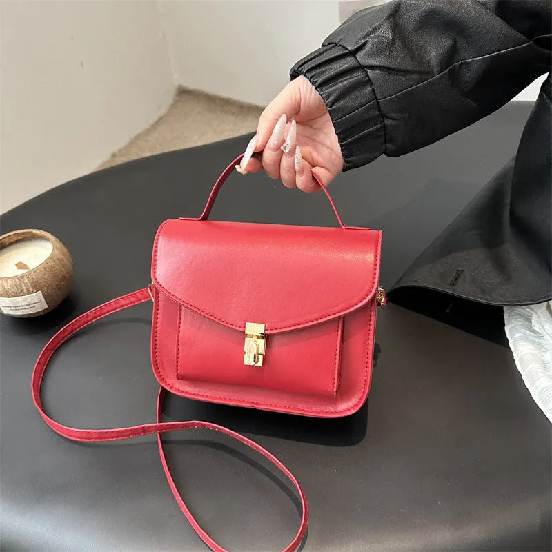 PU leather messenger bag with sandwich pockets and crossbody strap in urban simplicity style