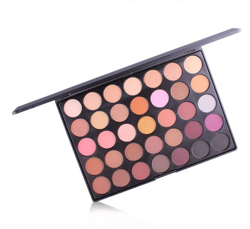 New 35 Colours Shimmer Matte Shadow Eyeshadow Palette in black plastic compact with clear lid window