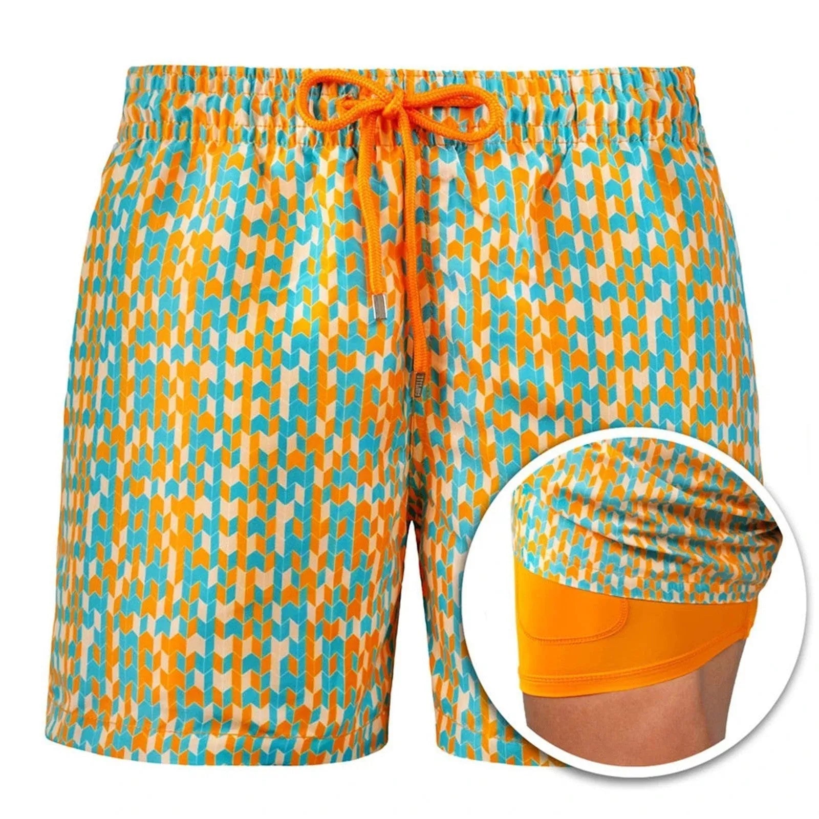 Men's sports print double layer polyester shorts in colour A22, front view
