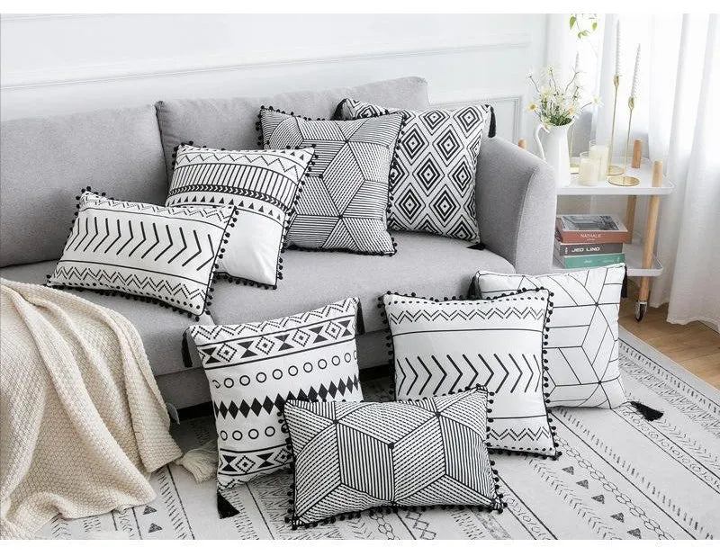 Bohemian national throw pillow pillowcase in light gray, 30x50cm, polyester fibre, for living room decor
