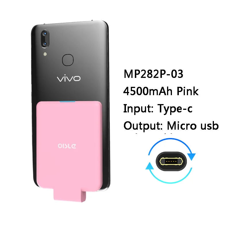 MP282P back clip battery 4500mAh for iPhone Android Type-C in black slim 9mm design