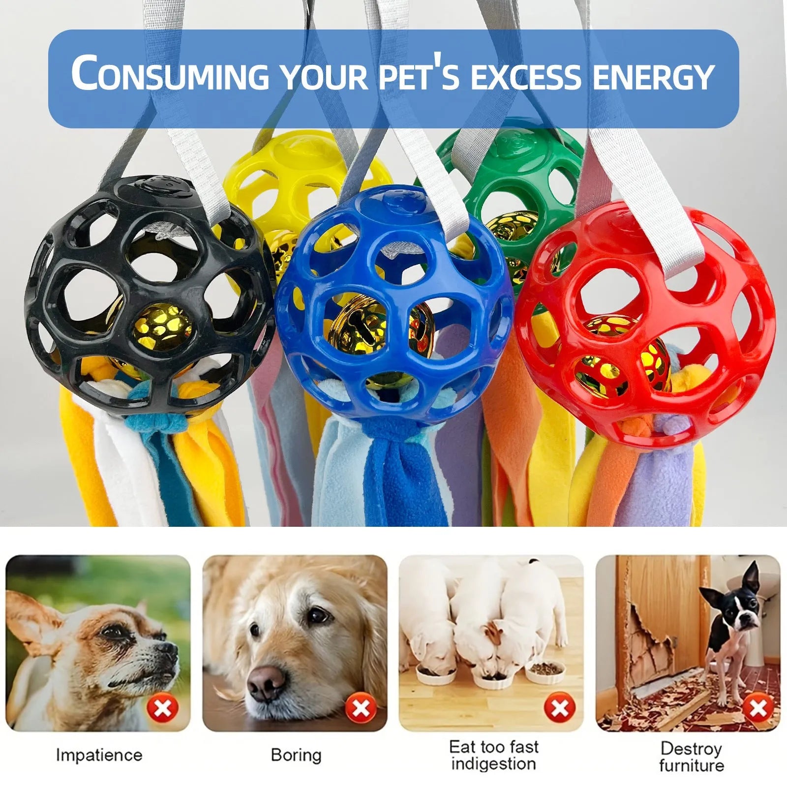 Interactive hollow TPR pet ball with bell for dogs and cats, 75cm, available in five colours