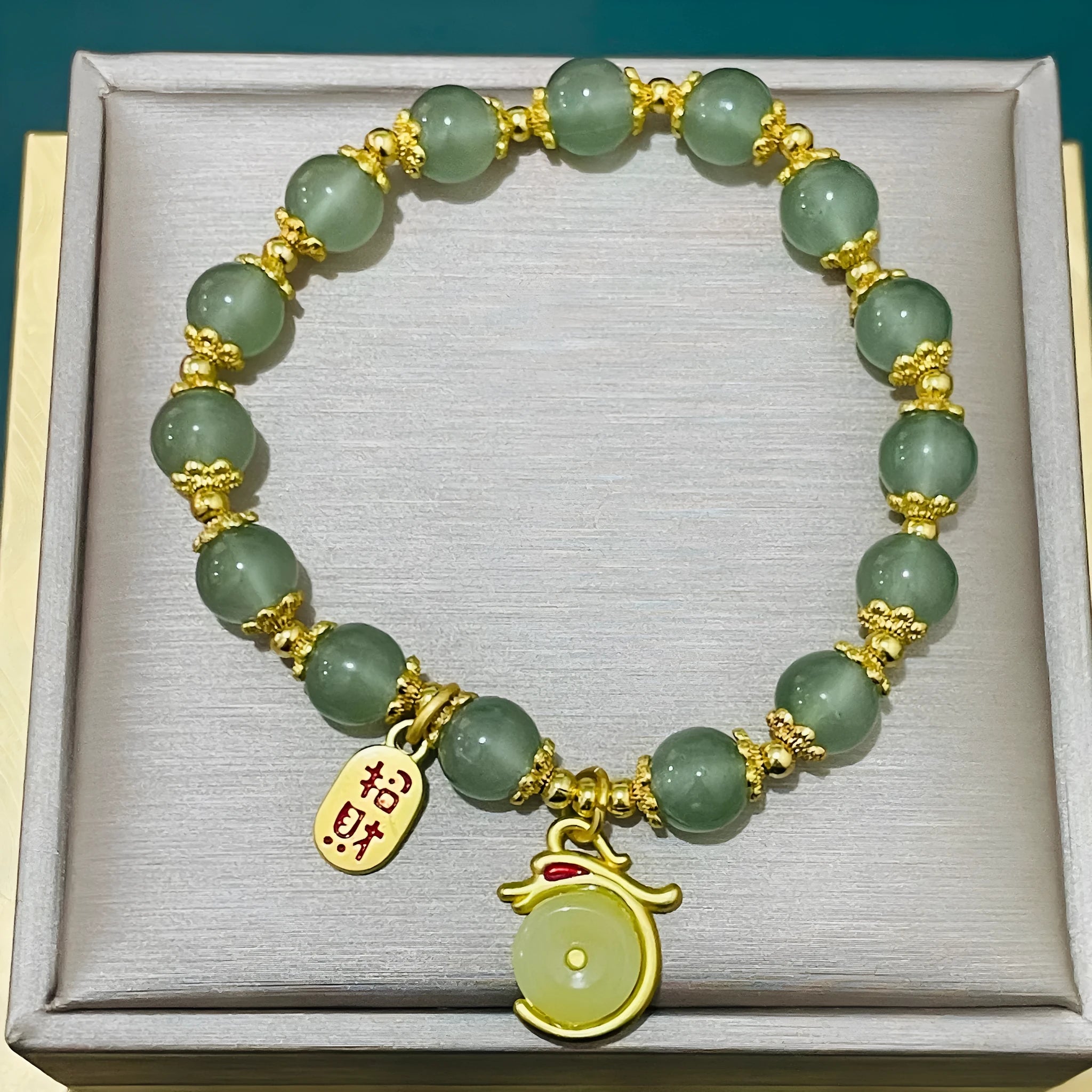 Handmade glass peace buckle bracelet with rabbit motif in national style, unisex design