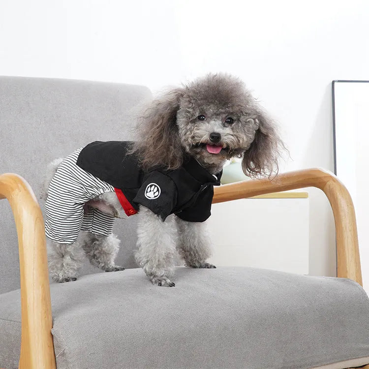 Thin cotton dog clothes for poodles in skirt or four-legged pants styles available in four sizes