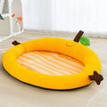 Green bear design pet cooling nest mat with raised edges and a fruit-shaped backrest.
