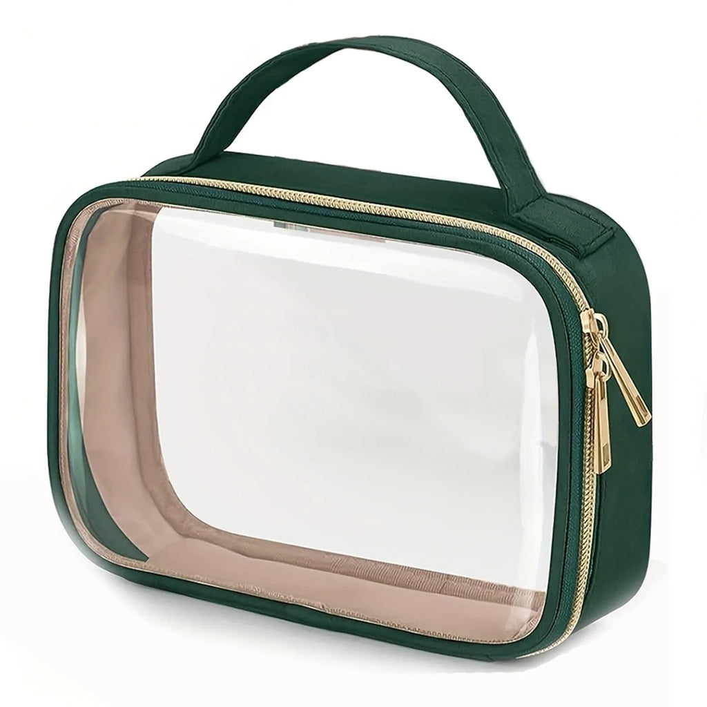 Transparent PVC lipstick storage wash bag with chain handle in leopard print colour