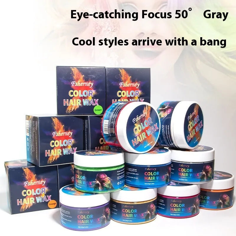 120g hair styling clay in nine colours including blue, green, purple, and rose red