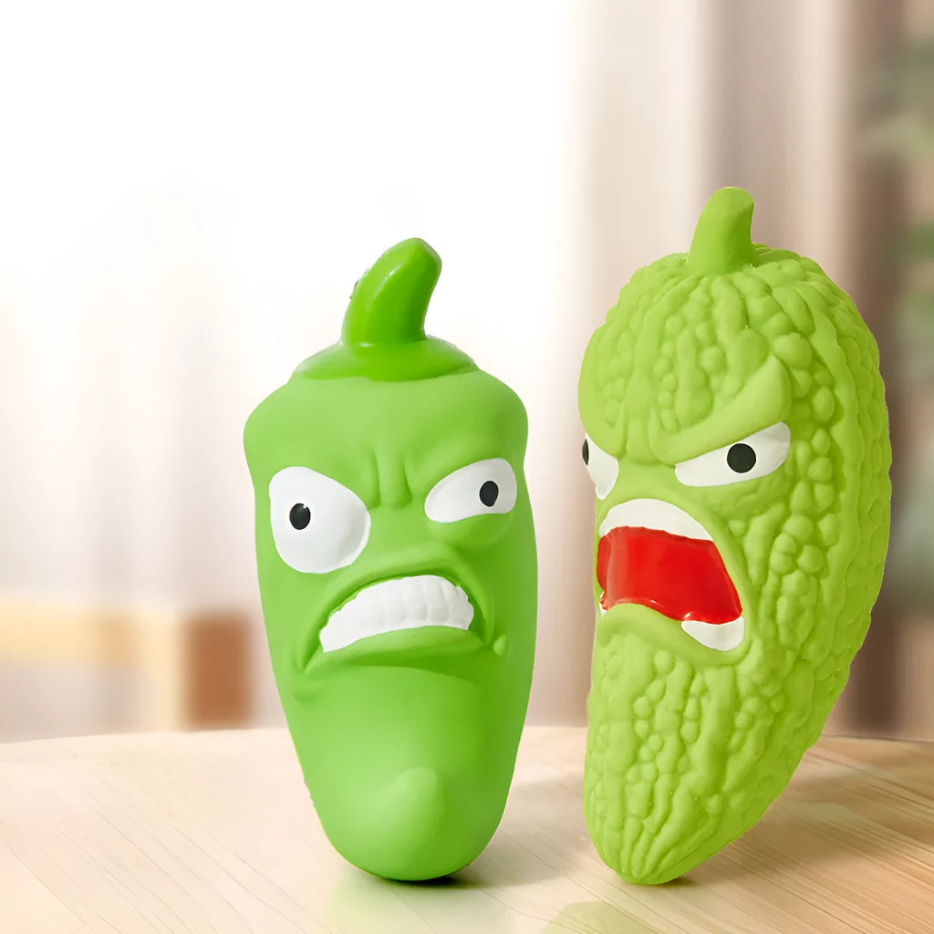 Bitter melon and chilli shaped dog toys with sound for chewing, tooth cleaning and boredom relief