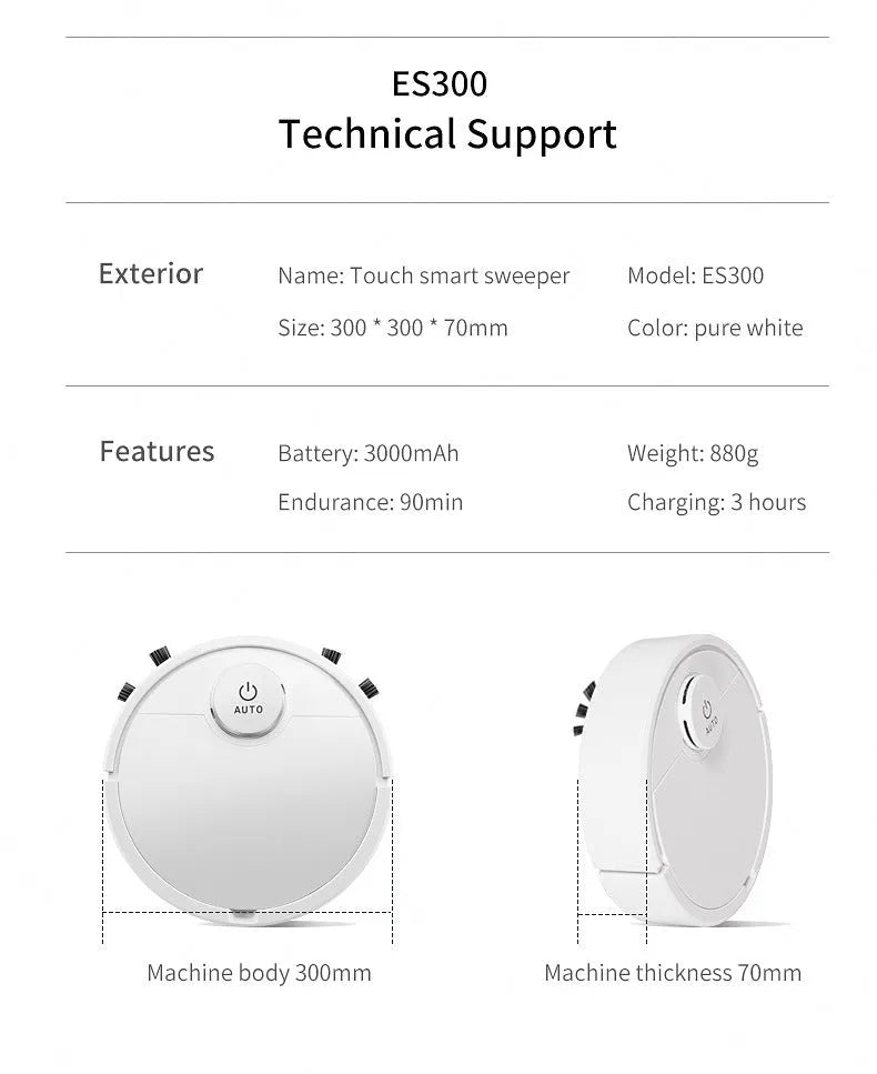 Compact round automatic sweeping robot cleaner on hard floor