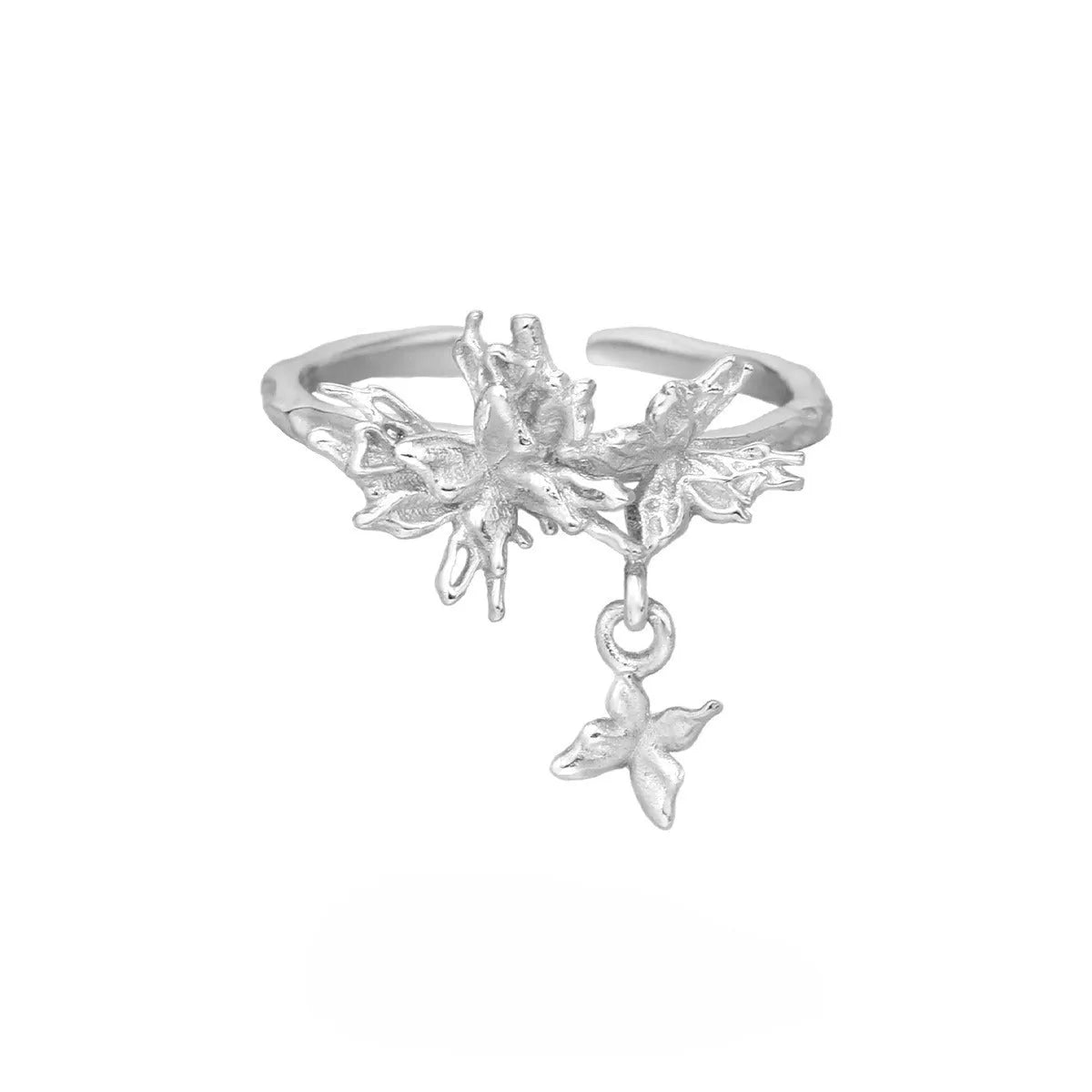 Silver butterfly adjustable ring with electroplated gold or white gold finish